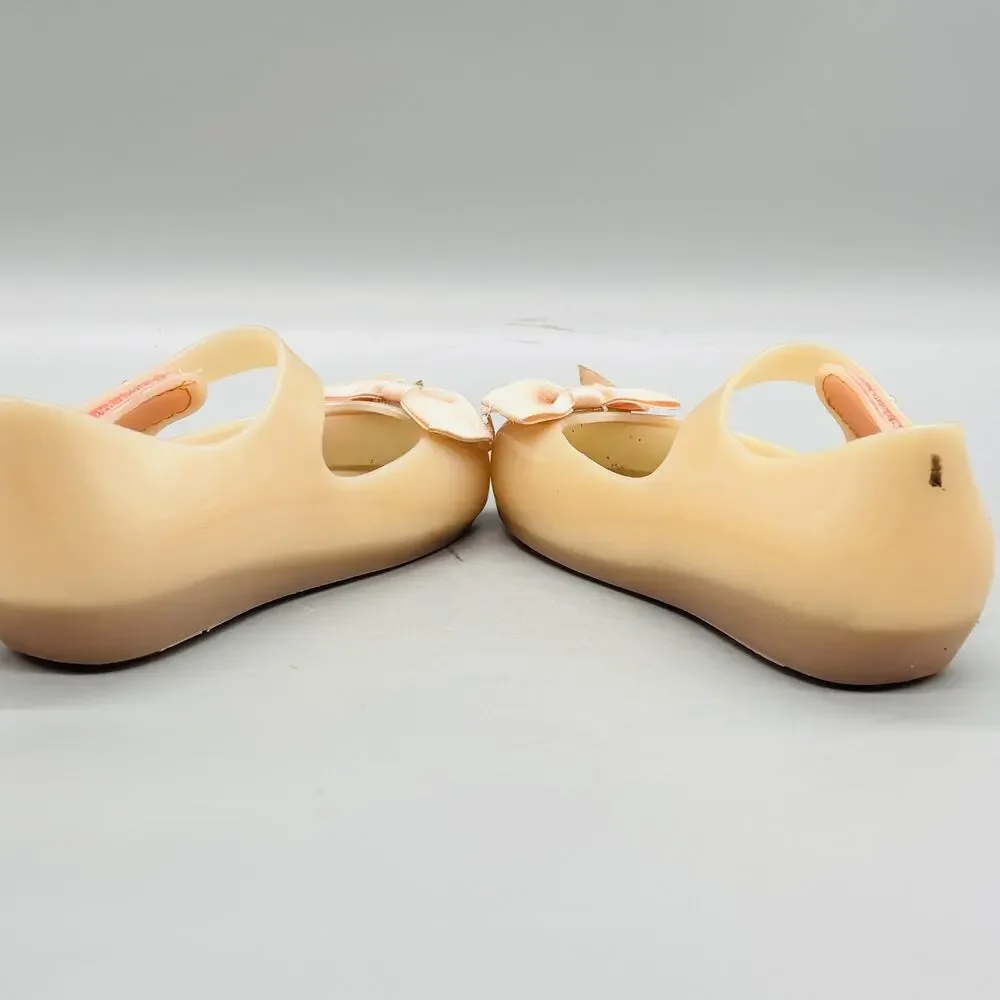 Mini Melissa Shoes Girls 8 Beige Jelly Mary Jane Bow Flat Dress Shoes Casual